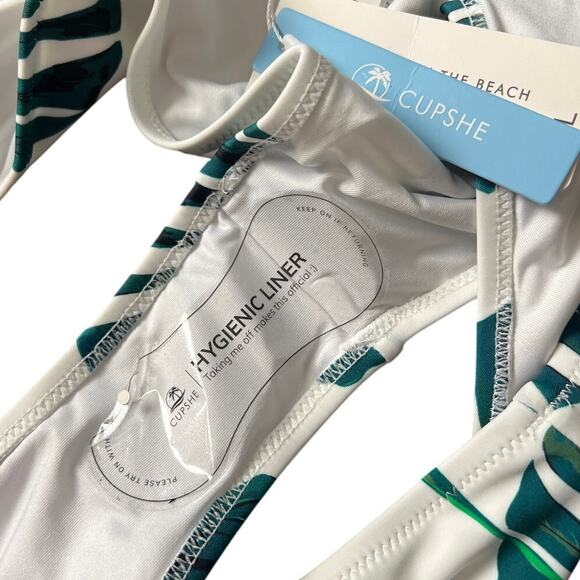 Cupshe White Green Leaf Swimwear Bikini Bottom Large L NWT - Picture 4 of 6